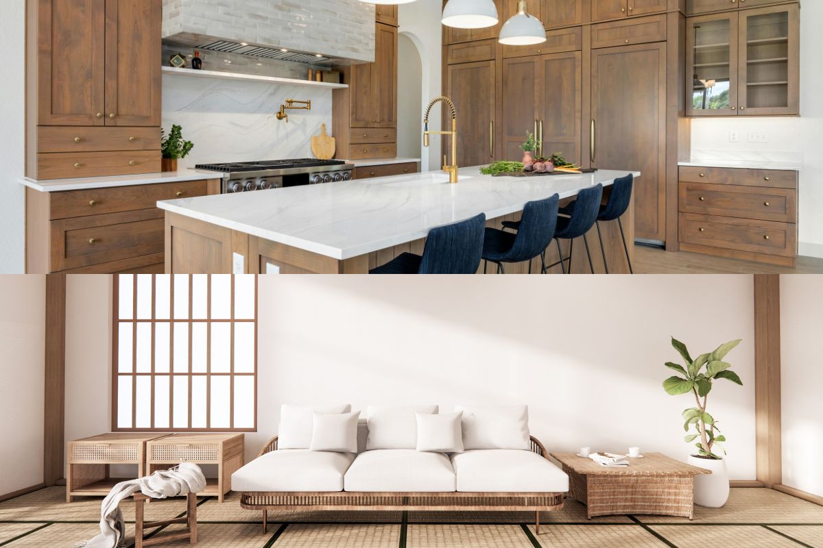 Honey Oak designing for kitchen and living room